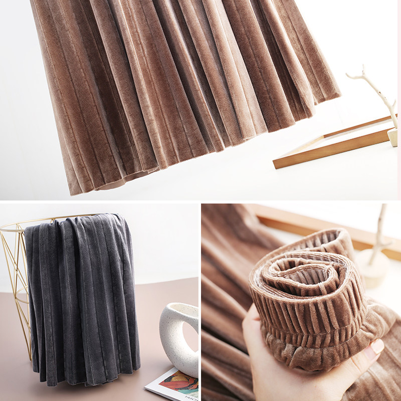 金丝绒春秋高腰中长款复古子半身裙 美人畔半身裙