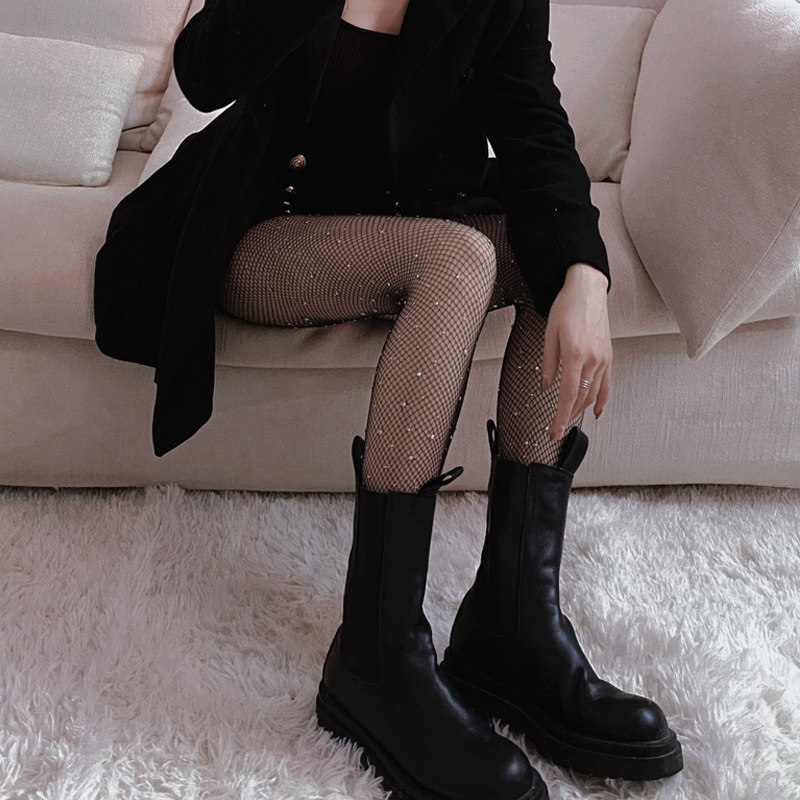 黑色丝袜女薄款ins性感渔网袜烫钻bling黑丝袜春夏带钻网红连裤袜,淘宝优惠券,粉丝福利购,淘宝优惠卷