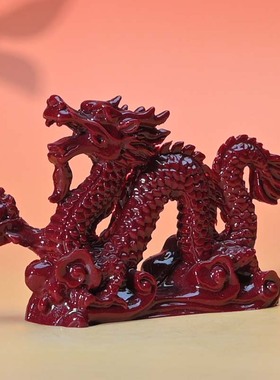朱砂生肖龙摆件紫金砂雕刻神兽风水家居镇宅摆件商务红色龙摆件