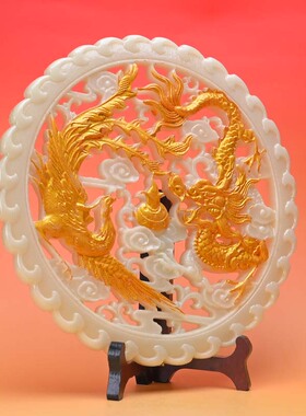 夜光仿古树脂古玩雕刻双龙招财礼品龙凤客厅电视柜玄关摆件