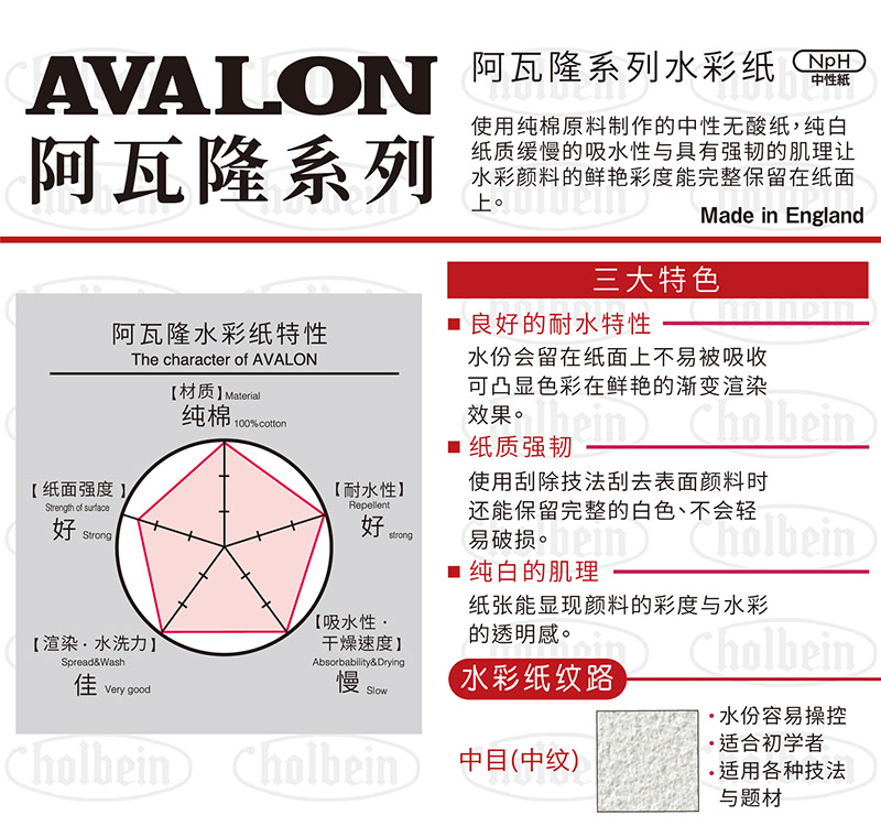 Holbein荷尔拜因 AVALON 中纹(目) AVP 水彩纸 300g 单边胶装12张 - 图0