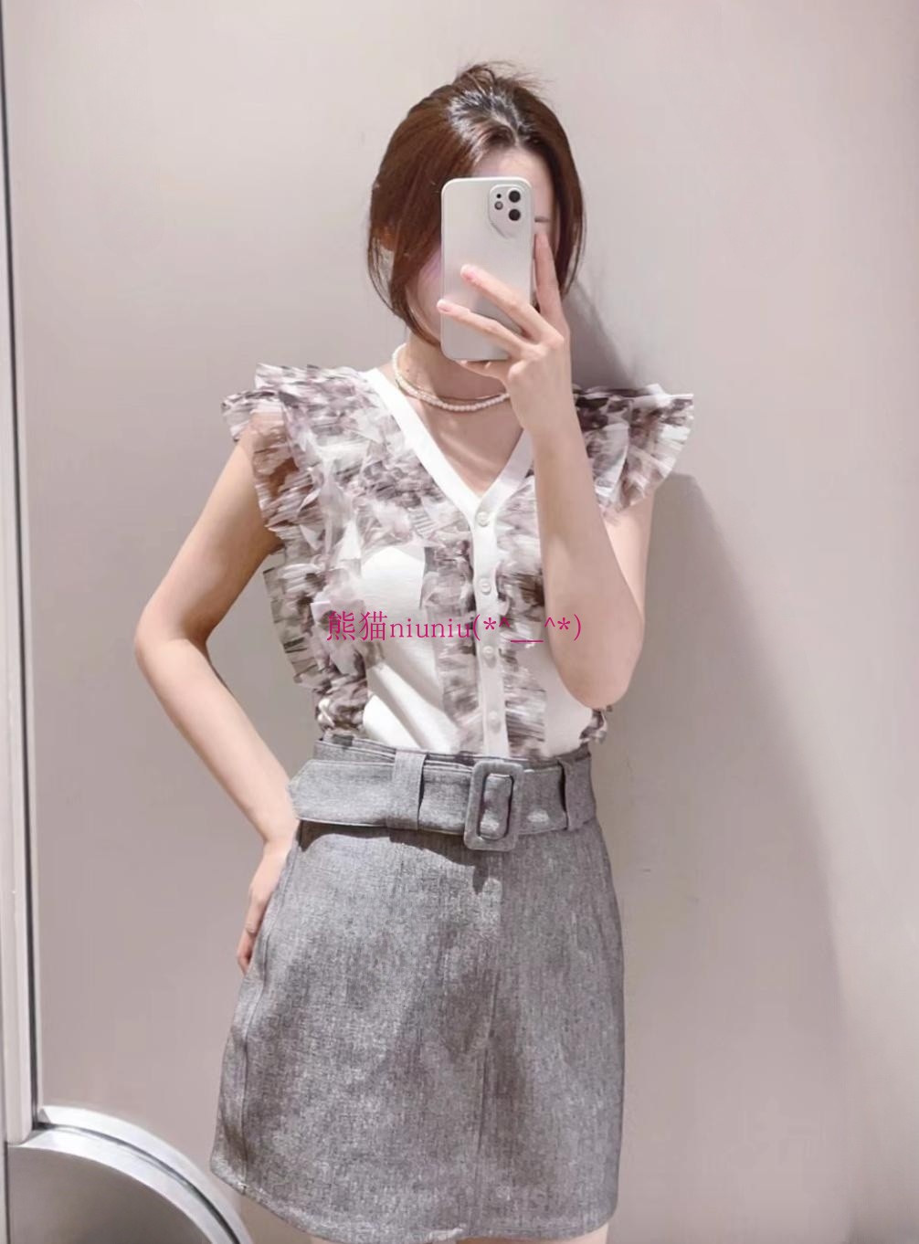 显瘦俏皮感！纯圆日系S家 纯色高腰方扣腰带半身裙短裙 - 图3