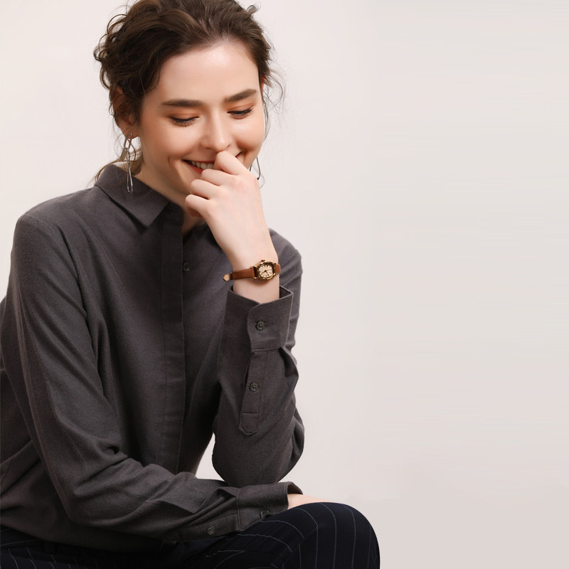 磨毛长袖纯色宽松洋气秋冬款灰衬衫 crrodo衬衫