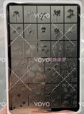新款星尘美甲钢板彼岸花螺钿精细唯美模具印花油转印板美甲工具