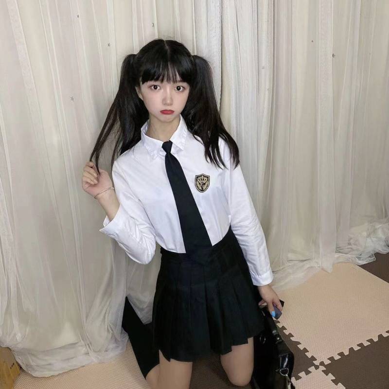 [三件套装}学院风系领带衬衫女两件套百褶裙女JK学生制服班服 - 图2