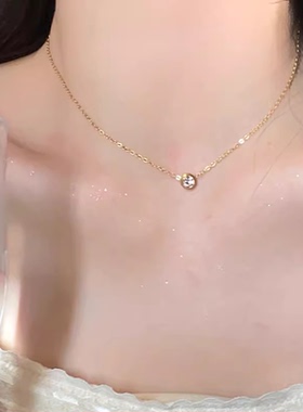 单钻简约项链女镀18K玫瑰金彩金短款锁骨链简约钛钢不掉色女