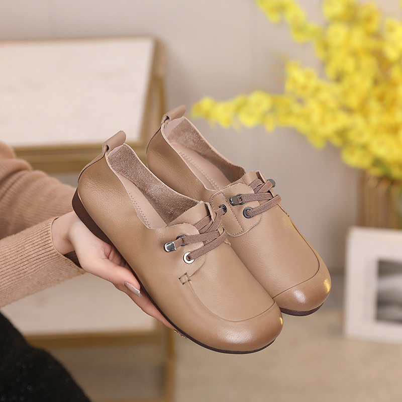 软皮一脚蹬懒人鞋深口大码单鞋女平底妈妈鞋真皮软底轻便春季2025,淘宝优惠券,粉丝福利购,淘宝优惠卷