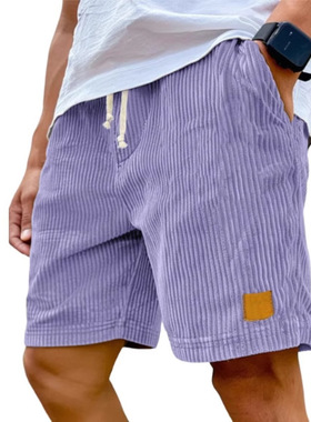 men's embroidered corduroy fashionablelace up casual shorts