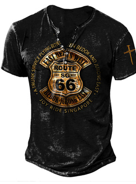 Vintage Button V-neck Men's T Shirt Print Short Sleeve Gothi