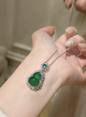 天然玉髓项链绿葫芦吊坠s925纯银