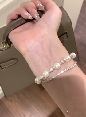 「平安喜乐」超美超闪！经典法式高级感珍珠手链925纯银手饰手串