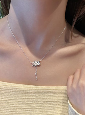 s925通体纯银流苏莲花项链吊坠女轻奢高级新中式锁骨链送女友礼物