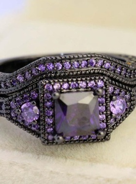 华杰    wish跨境电商货源黑锆石镀黑金套戒欧美流行时尚订婚饰品