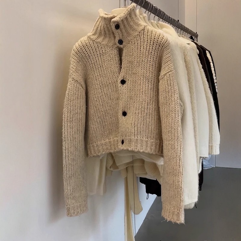 重工加厚100%山羊绒开衫女高领短款2025秋冬新款宽松针织毛衣外套,淘宝优惠券,粉丝福利购,淘宝优惠卷