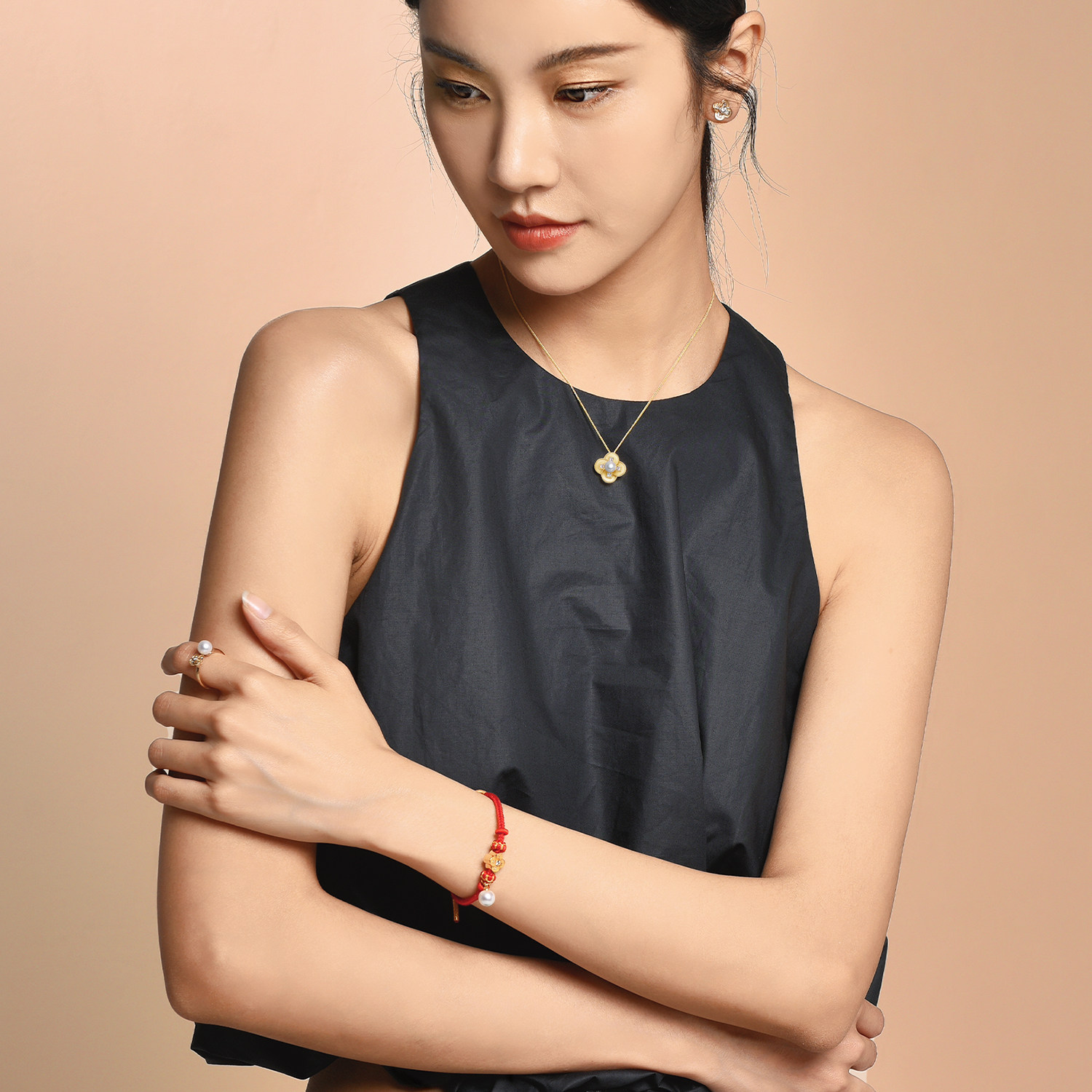 RUANS/阮仕S925淡水珍珠红绳手链有钱花系列珍珠手饰简约百搭通勤,淘宝优惠券,粉丝福利购,淘宝优惠卷