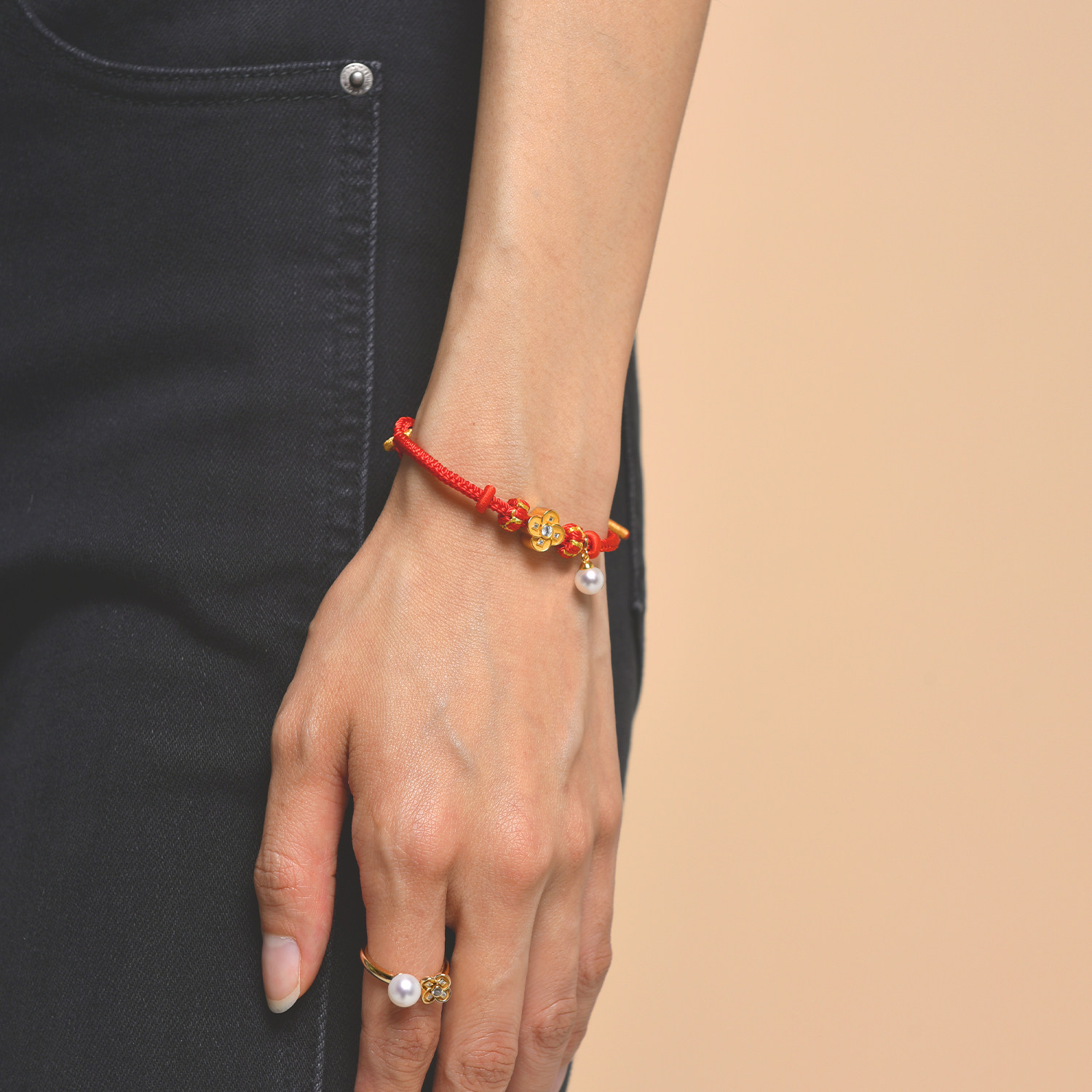 RUANS/阮仕S925淡水珍珠红绳手链有钱花系列珍珠手饰简约百搭通勤,淘宝优惠券,粉丝福利购,淘宝优惠卷