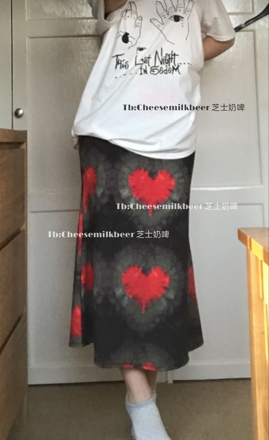 Sweet love print subculture tie-dye low-waist A-line half-length skirt for women vintage retro style exciting same style