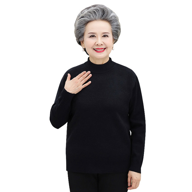 Grandma autumn clothing bottoming shirt half -high collar, 50 -year -old 60 middle -aged elderly women, fertilizer, increase sweater sweater