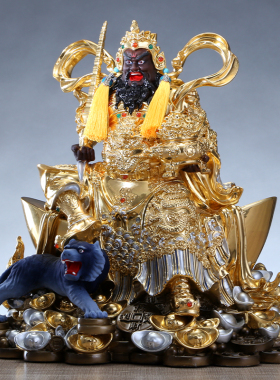 铜贴金坐元宝武财神赵公明摆件