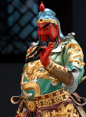 铜彩贴金关公神像供奉店铺武财神