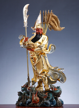 五龙聚宝关公神像供奉像立刀