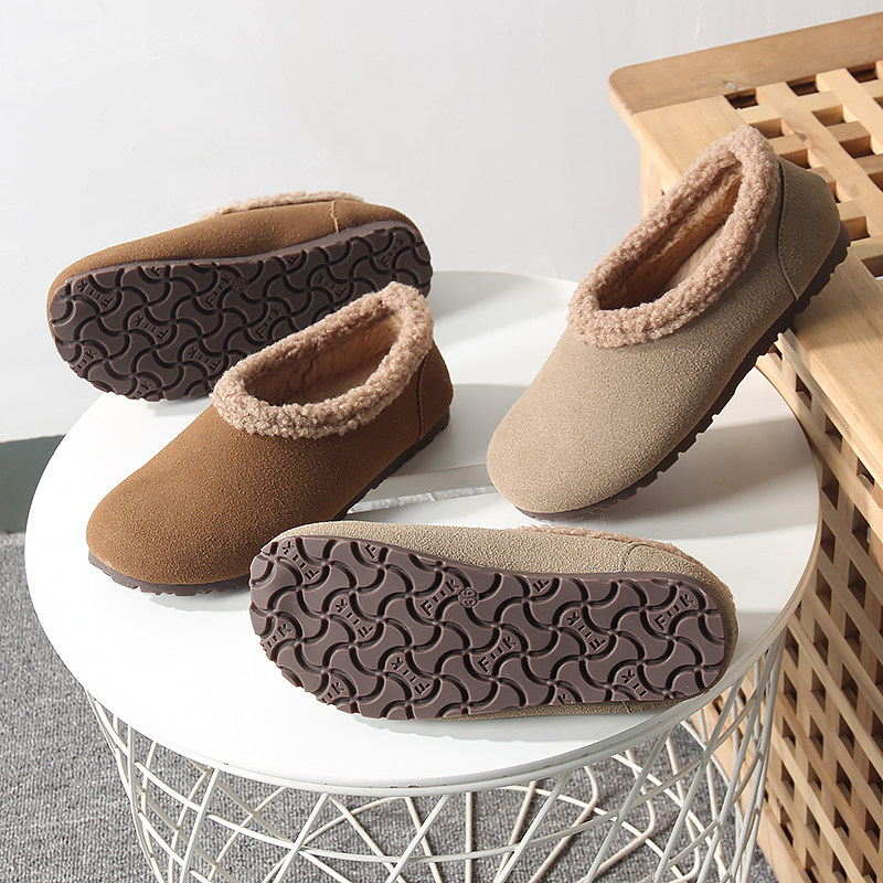 复古磨砂皮！加绒保暖！秋冬女款一脚蹬防滑平底勃肯鞋豆豆鞋棉鞋,淘宝优惠券,粉丝福利购,淘宝优惠卷