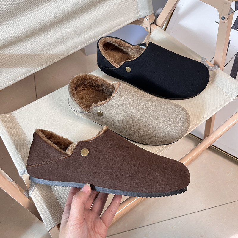 反绒革鞋面 橡胶防滑软底 冬季男一脚蹬懒人鞋保暖加绒棉鞋勃肯鞋,淘宝优惠券,粉丝福利购,淘宝优惠卷