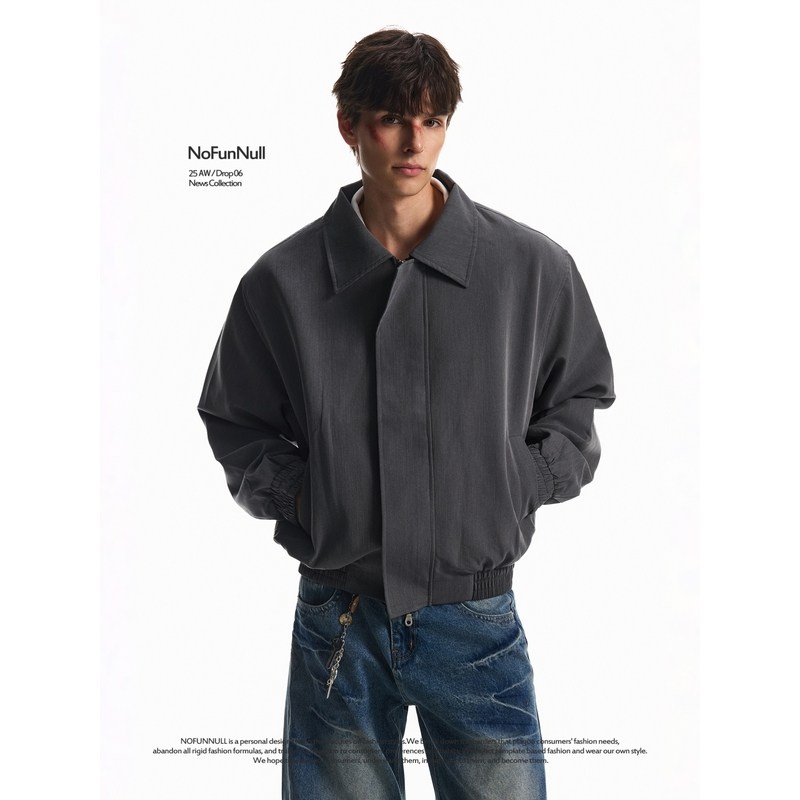 NOFUNNULL 美式cleanfit双拉链垫肩夹克男秋季短宽廓形bomber外套,淘宝优惠券,粉丝福利购,淘宝优惠卷