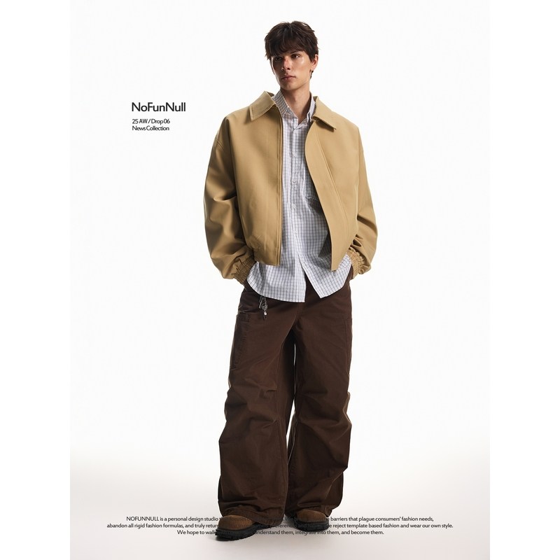 NOFUNNULL 美式cleanfit双拉链垫肩夹克男秋季短宽廓形bomber外套,淘宝优惠券,粉丝福利购,淘宝优惠卷