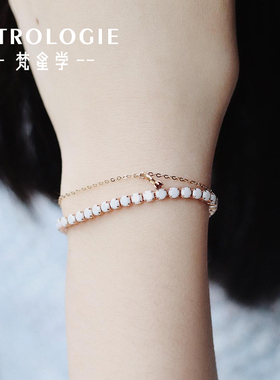 个性纯银镶嵌白陶瓷女款串珠手链