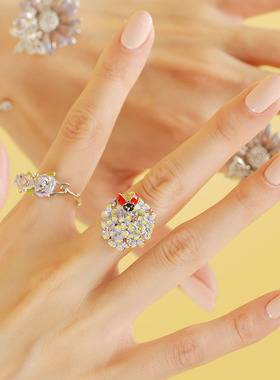 韩国花簇食指森系时尚个性风戒子