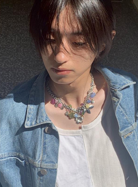 吴宣仪同款项链彩色串珠项链女配饰感彩色水晶锁骨链小众浪姐