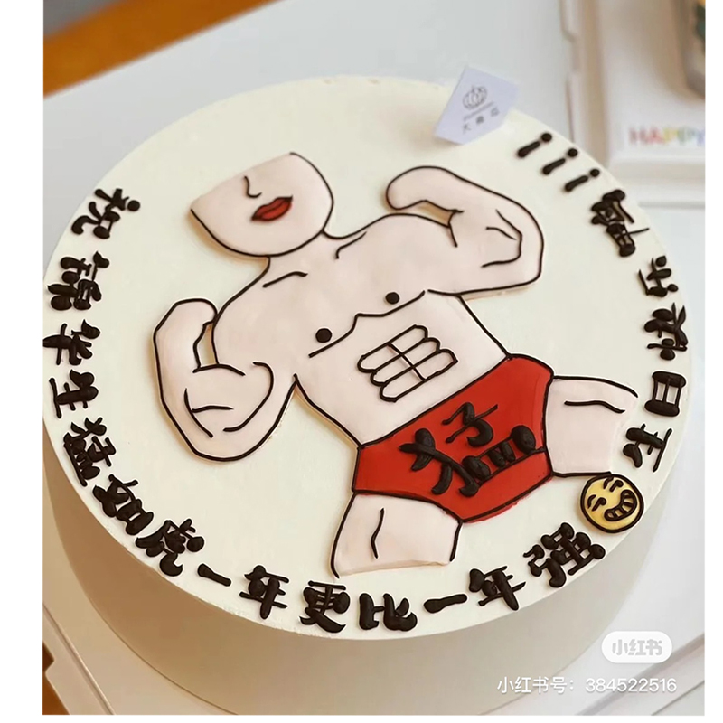 小红书网红手绘猛男肌肉男帅恶搞生日蛋糕装饰巧克力转印纸烘焙-图2