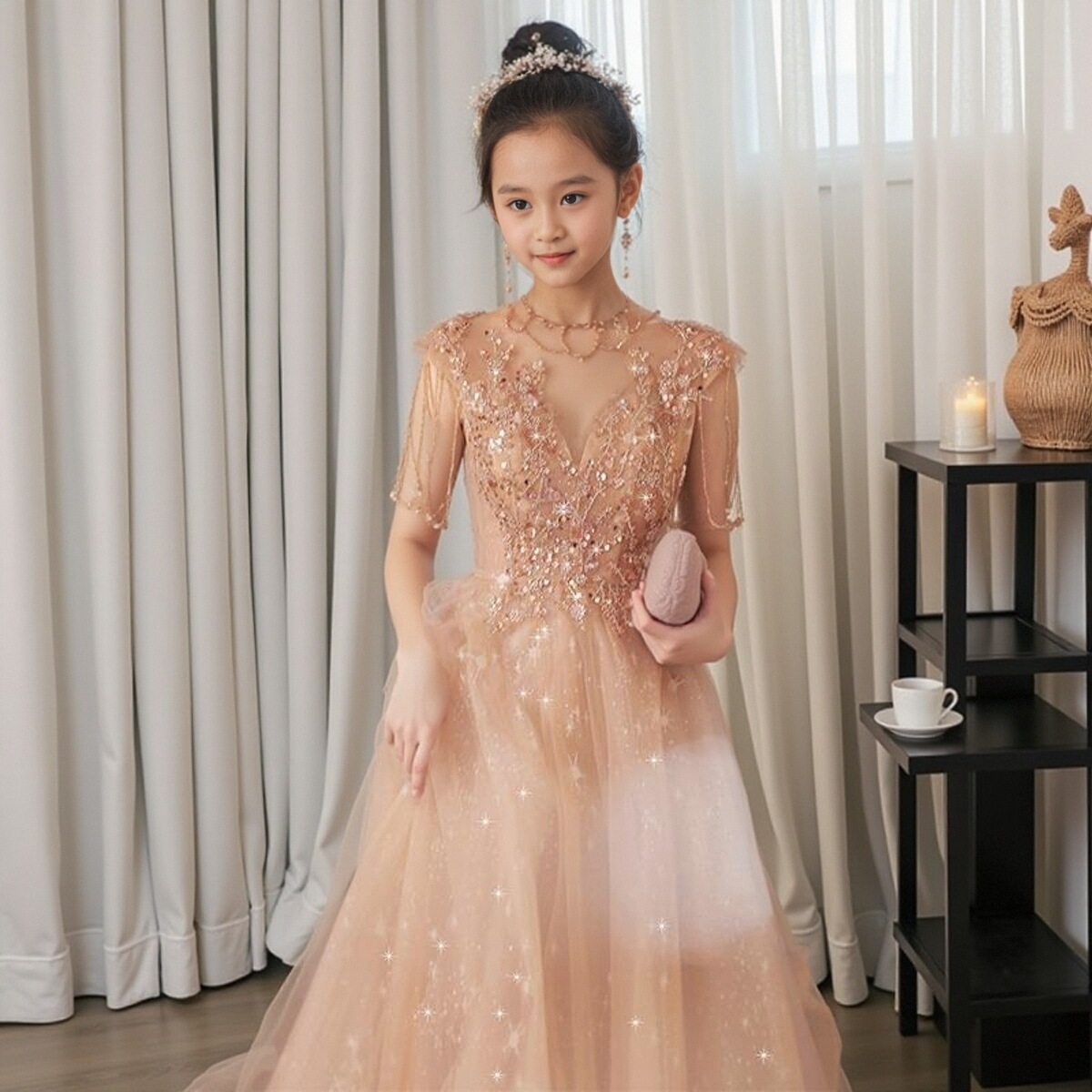 晚礼服女大童生日宴气质轻奢小众风范法式主持人18岁女孩成人礼裙,淘宝优惠券,粉丝福利购,淘宝优惠卷