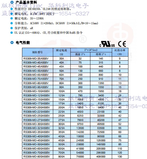 新能源电动车保险丝RS309-MD-500A 500VDC西安中熔熔断器UL-248 - 图2