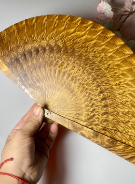 正宗金丝楠木苏扇实木小叶18cm折扇瘤疤龙胆纹美人扇水波工艺木扇