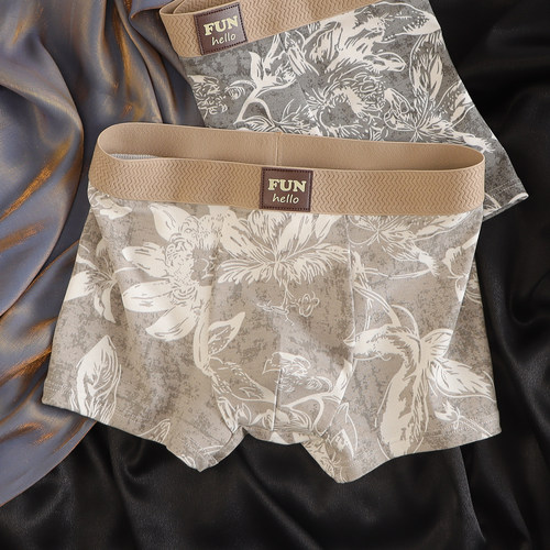 10A抑菌复古牛仔印花内裤男款棉质透气男士内裤青年运动潮流平角 - 图3