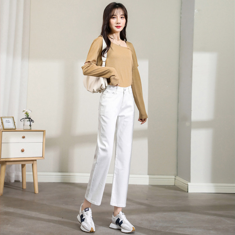 高腰直筒春秋2022新款宽松牛仔裤 记忆花园牛仔裤