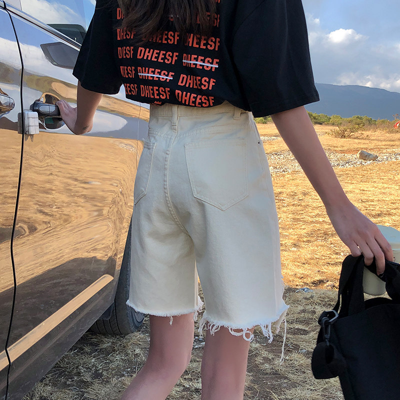高腰破洞五分牛仔2020年夏季短裤 记忆花园牛仔裤