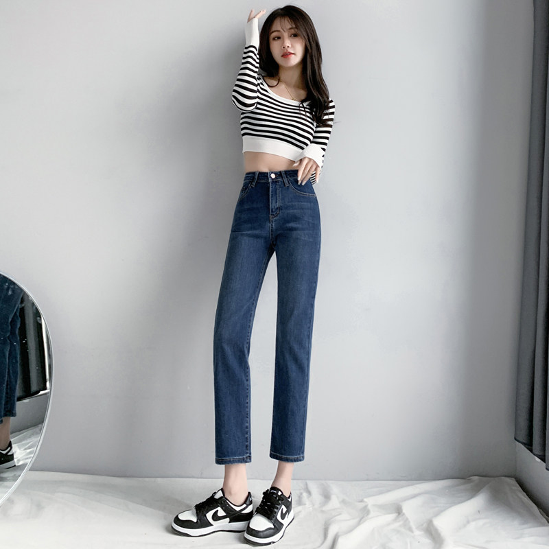 高腰直筒春秋2022新款宽松牛仔裤 记忆花园牛仔裤