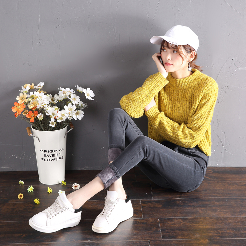 高腰加绒加厚2020年新款弹力牛仔裤 记忆花园牛仔裤