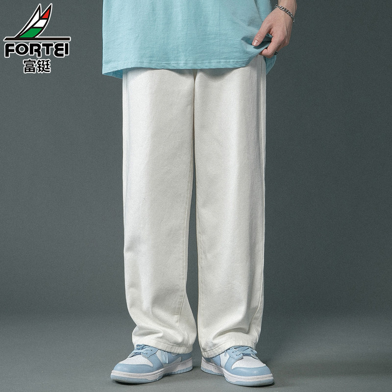 富铤男士宽松直筒拖地裤加绒牛仔裤 富铤牛仔裤