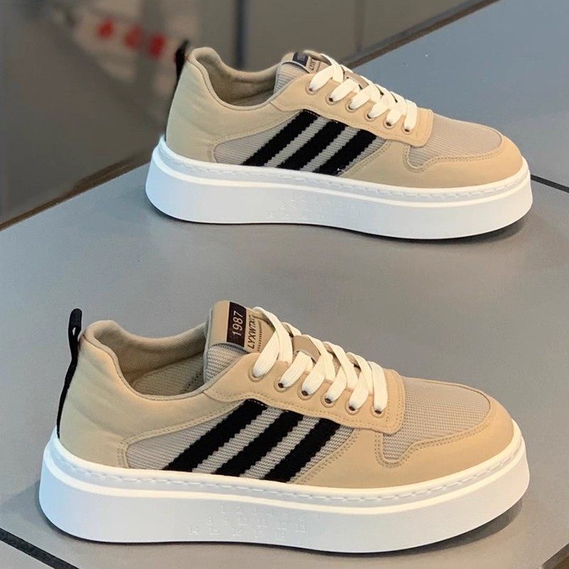 Zongcaileader秋季新款低帮厚底经典三道杠板鞋网面透气休闲男鞋,淘宝优惠券,粉丝福利购,淘宝优惠卷