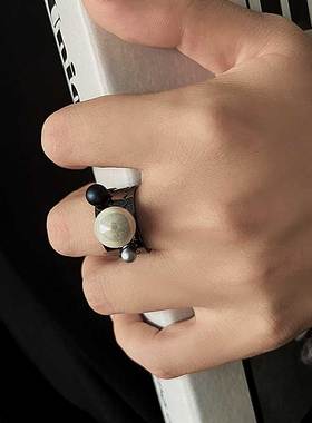 黑色多圈时尚风组合戒指