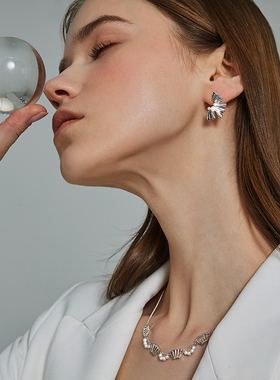 仿珍珠折扇项链时尚个性锁骨链