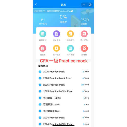 2026CFA practice pack一级二级三级题库FRM一级二级协会题库押题 - 图0