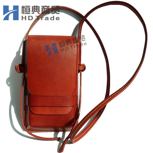 原创竖款斜跨色牛皮车缝线方形小巧便携带手机包小包  恒典藤编 - 图3