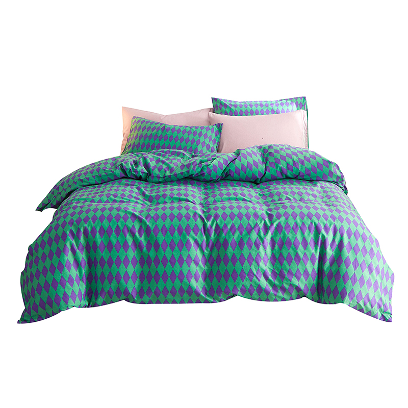 ins风简约纯棉四件套全棉宿舍床上用品紫色格子学生床单被套3件套 - 图3
