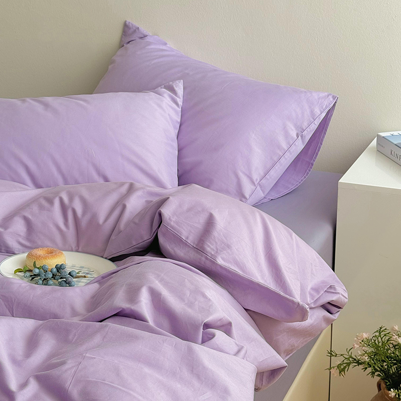 温柔紫简约纯色全棉床上四件套被罩宿舍床单三件套纯棉1.8m床笠款 - 图2