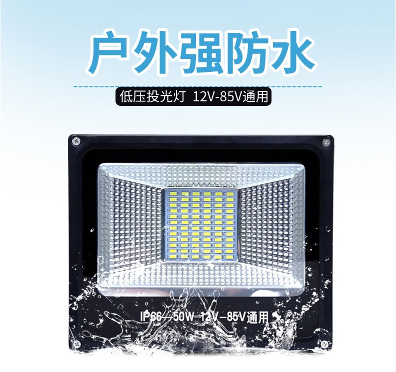 led低压12v100w直流24v36v200w工地交流投光灯渔船电瓶太阳能灯头 - 图0